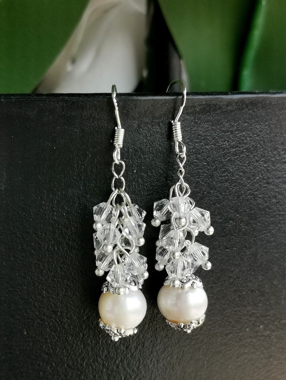 Sterling silver White Freshwater Pearl Clear Crystal Earrings 🆕